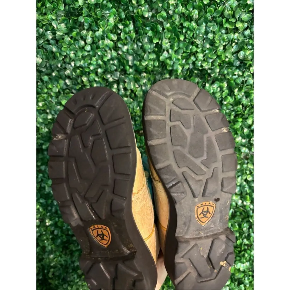 ARIAT Women’s Tan and Blue Suede Leather Fatbaby Boots Sz 6B - Image 6