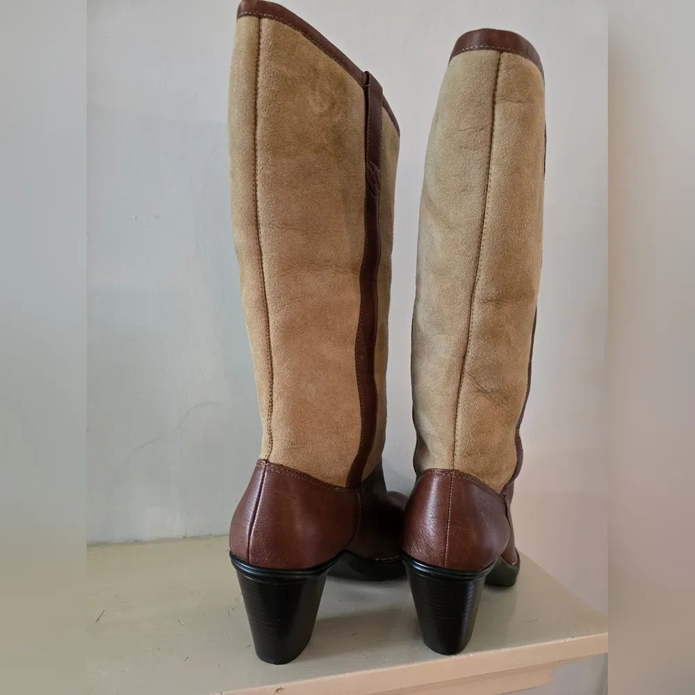 Sofft Emelie Leather/Suede Shearling Lined Boots Two Toned Brown Tan - Image 2