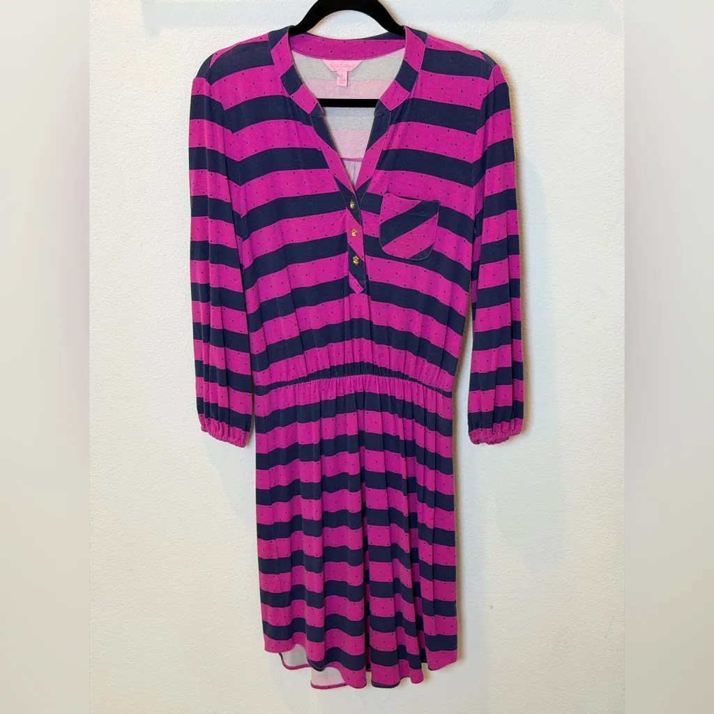Lilly Pulitzer Beckett Dress 58232 – Mambo Pink & Navy Stripe – Size Small - Image 12