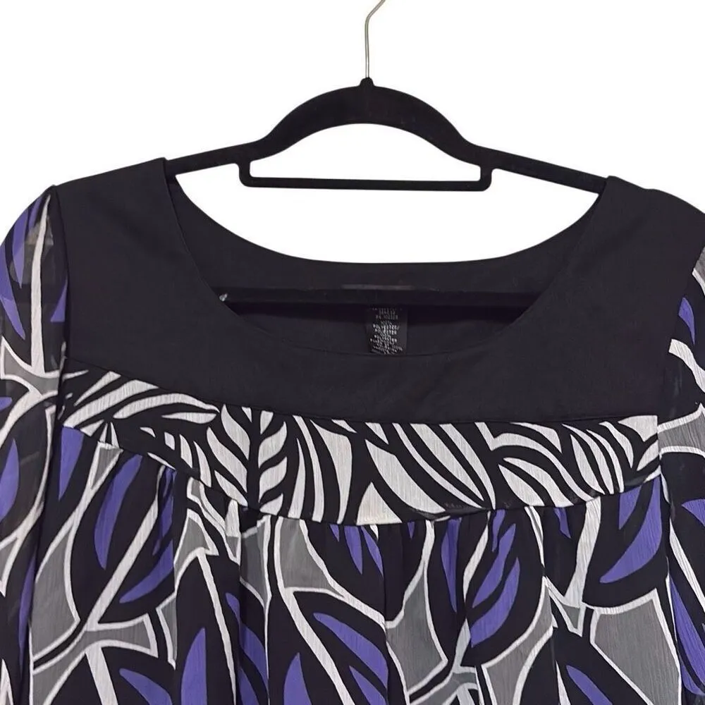 Moonlight Bay Purple Black Floral Leaf Abstract Print Flowy Long Sleeve Top XL Purple - Image 3