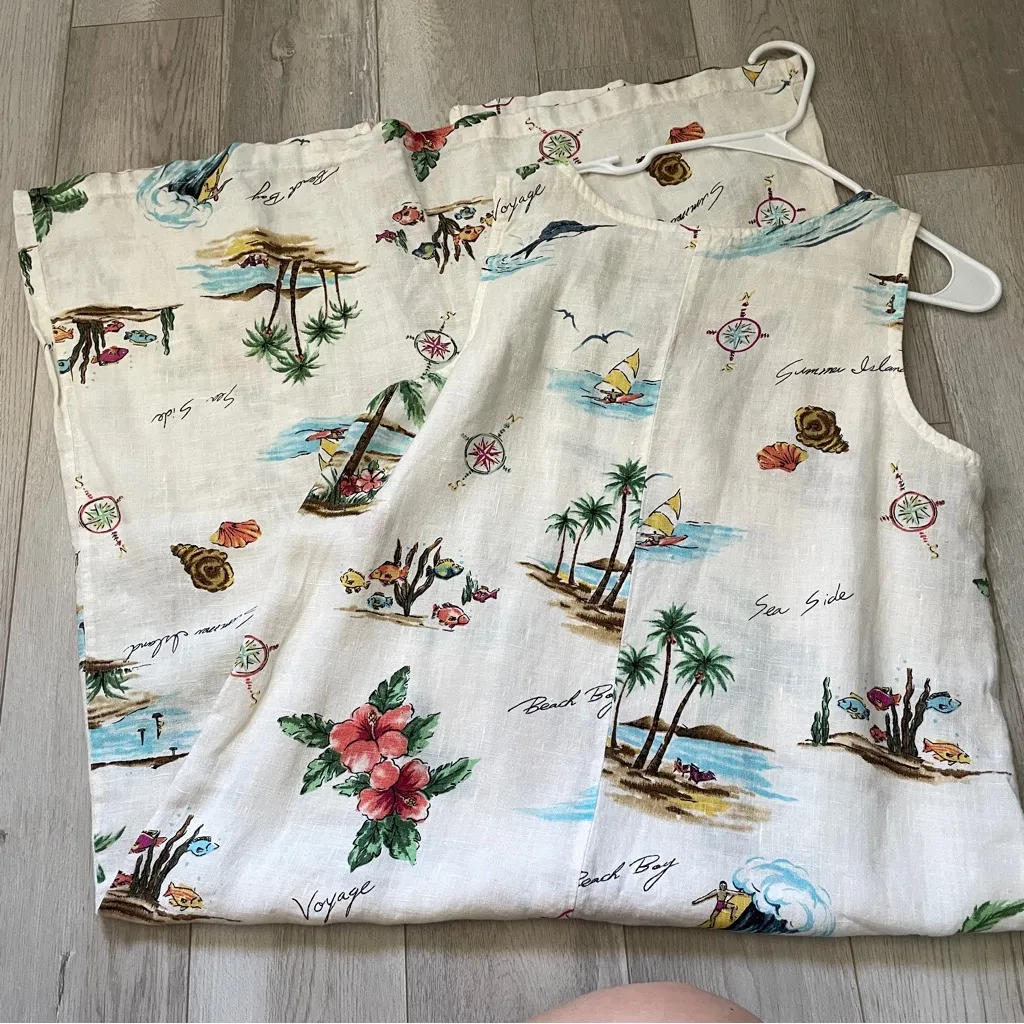 Hot Cotton Dress linen tropical midi womens Cream (medium) novelty summer beach White - Image 4