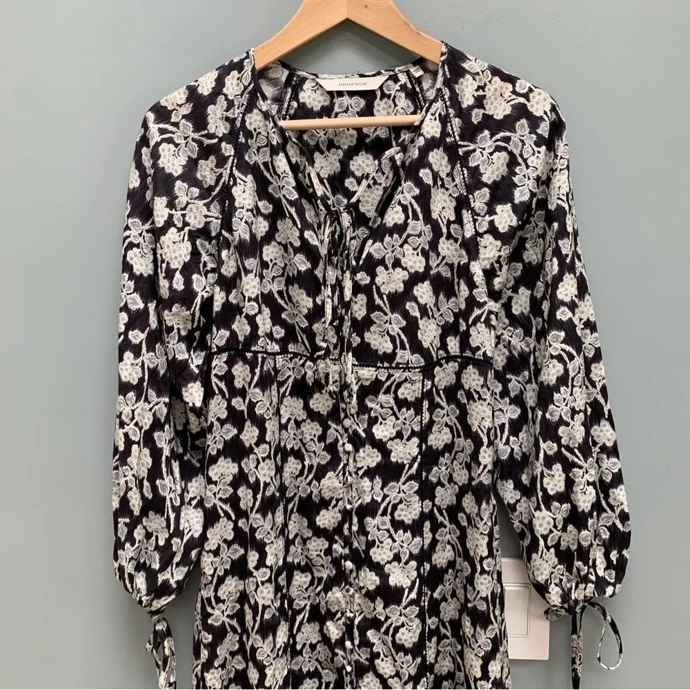 Rebecca Taylor Alicia Fleur Midi Long Sleeve Dress in Black Combo 2 - Image 8