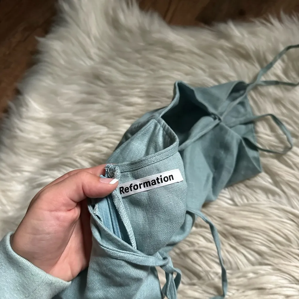 REFORMATION Nia 100% Linen Midi Dress In Turquoise - Image 12