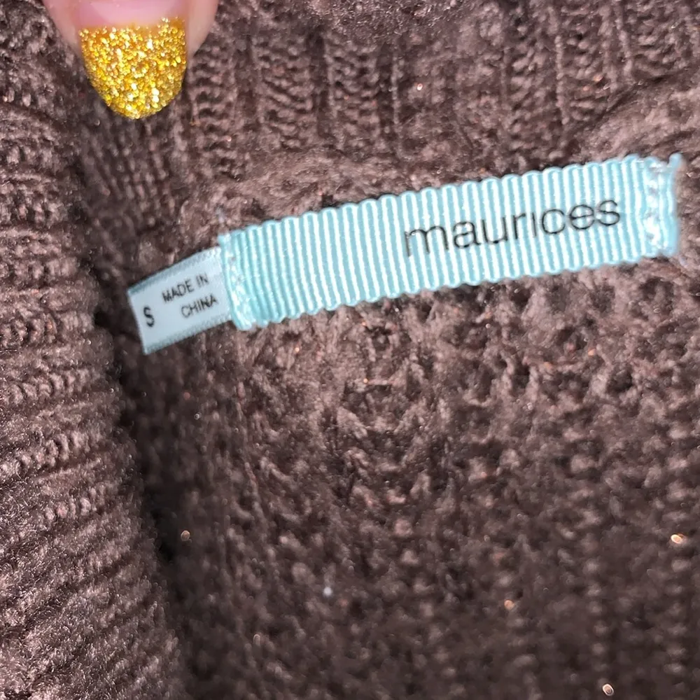 Maurice's  brown gold sparkles open knit crochet cowl neck sweater - Image 7