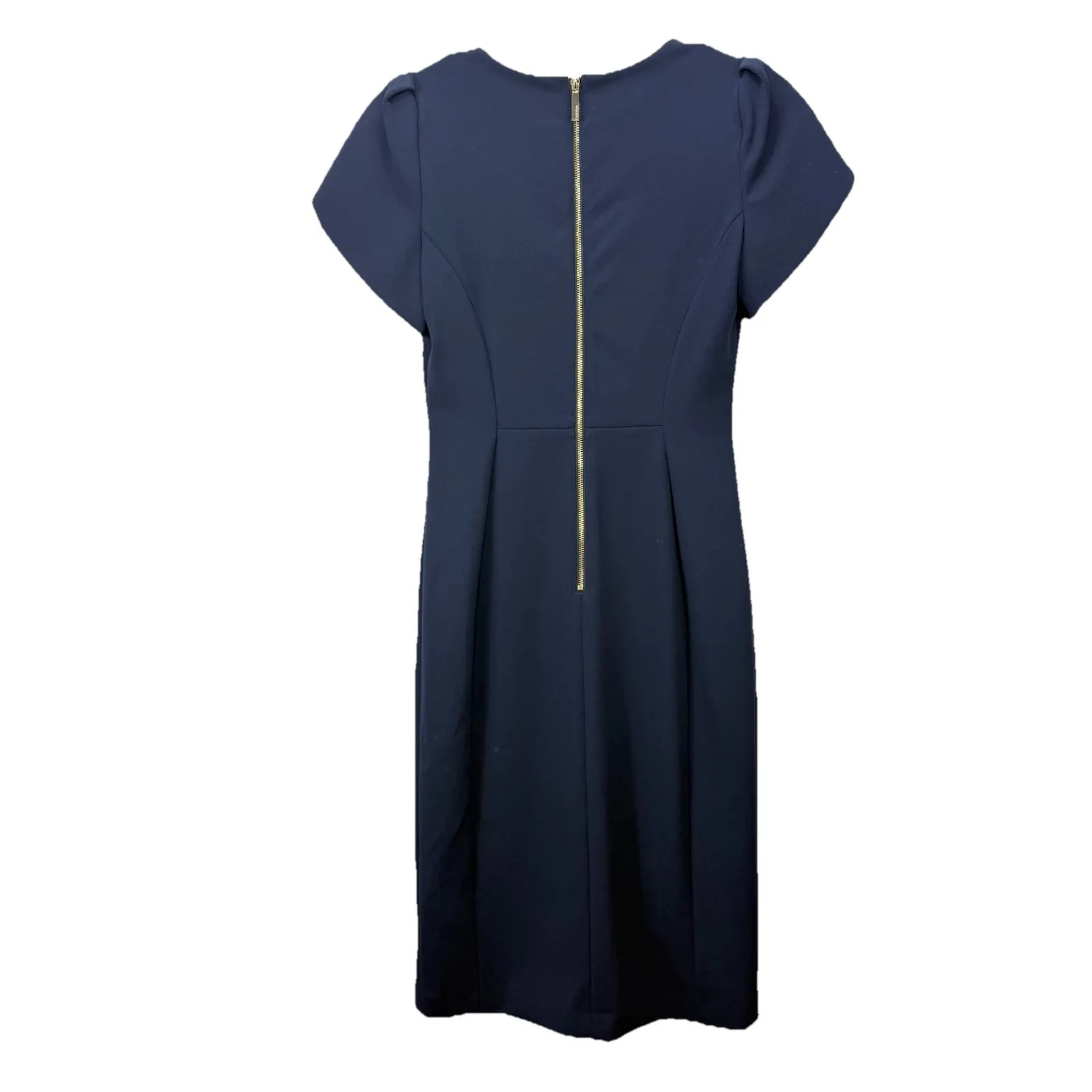 Calvin Klein Navy‎ Blue Tulip Sleeve Stretch Crepe Sheath Dress Size 2 - Image 7