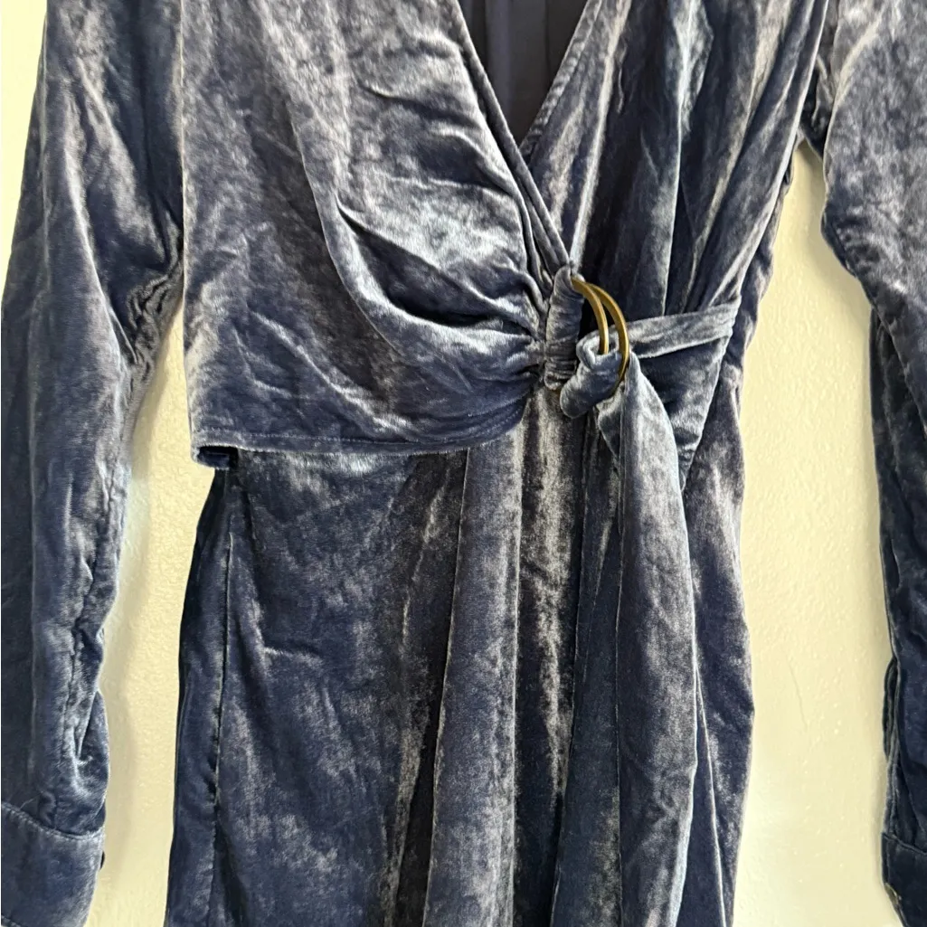 Anthropologie Maeve blue velvet dress Floral Patterned Garment pockets size 2 - Image 9