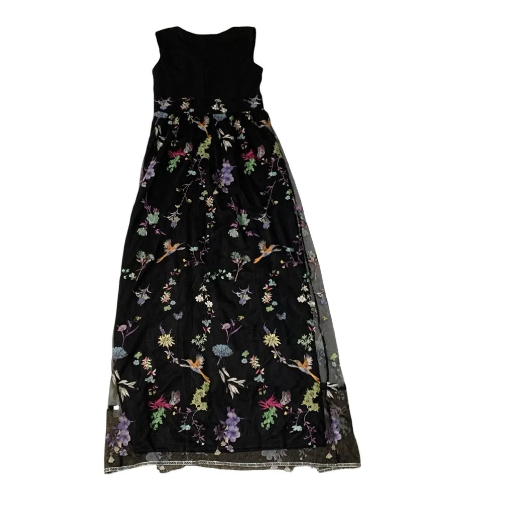 Carla Conti size large new black embroidered floral bird maxi formal dress - Image 2