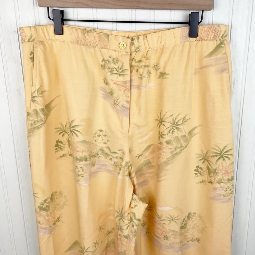 Talbots Vintage 90s Tropical Print Cotton Trouser Pants Pale Yellow Plus Size 18 - Image 3