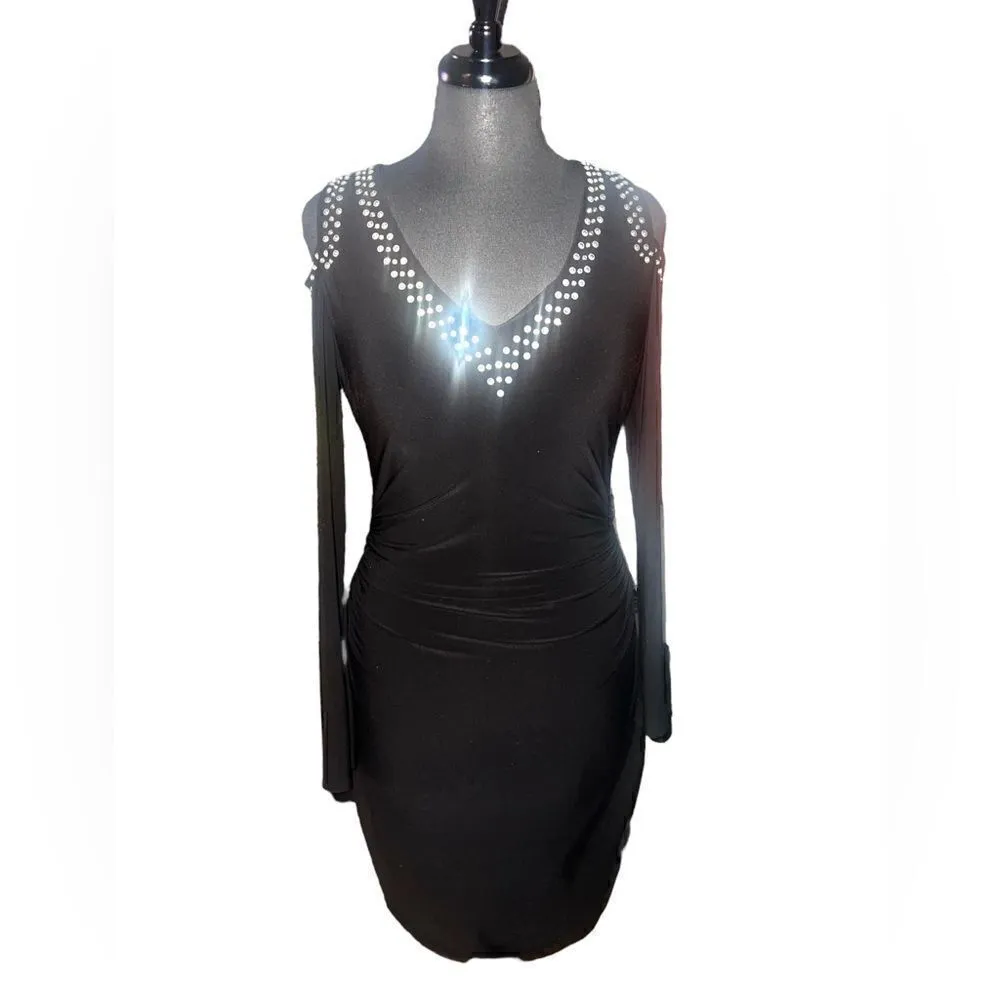 Cachè Black Cold Shoulder Bedazzled Dress - Image 2