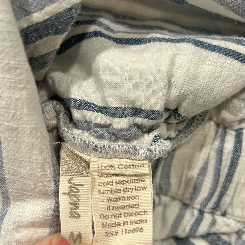 Japna Sleeveless Cotton Sundress Blue White Stripe Belted Waist Buttons Size M - Image 5