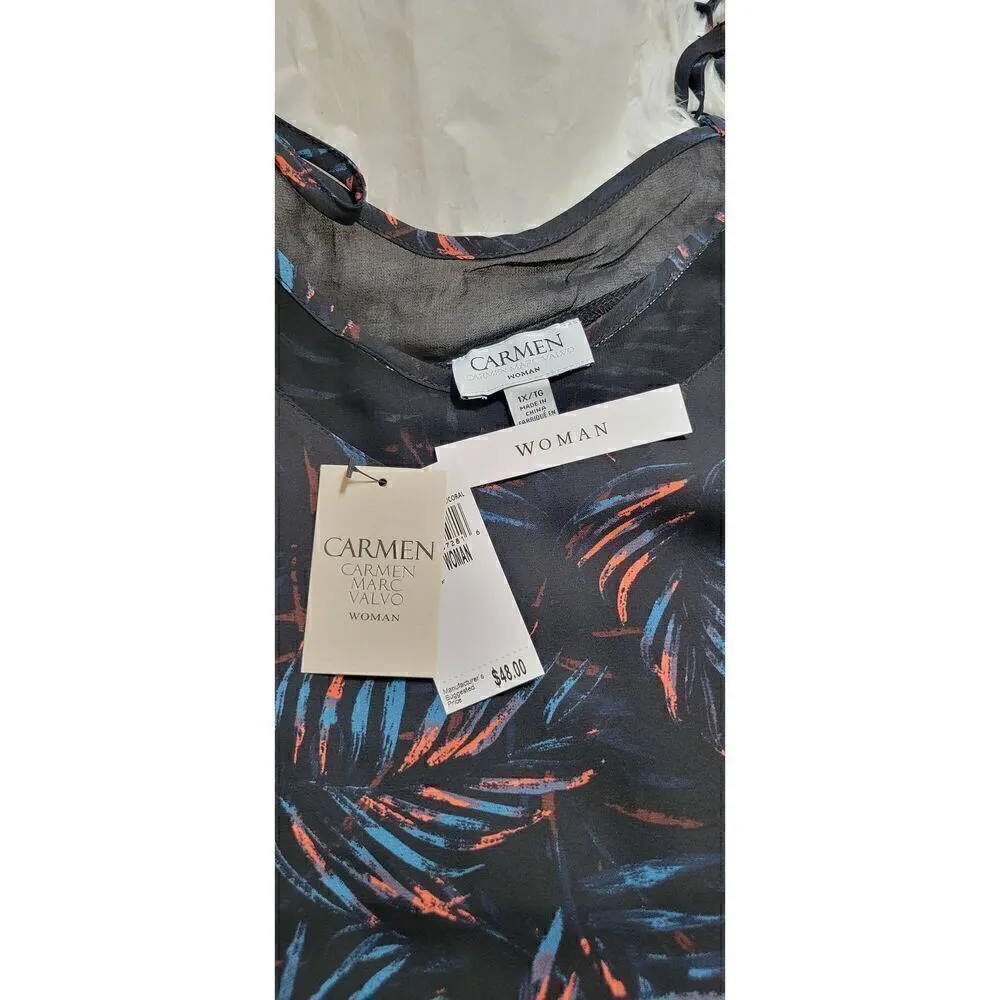 CARMEN MARC VALVO Women's Plus Tropical Print Adjustable Straps Cami Tank Top SZ - Image 6