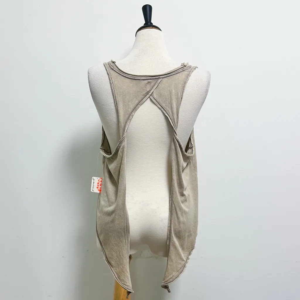 Free People Movement Slate Storm Tan Kickin In V Neck Open Back Tie Tank Large - Image 8