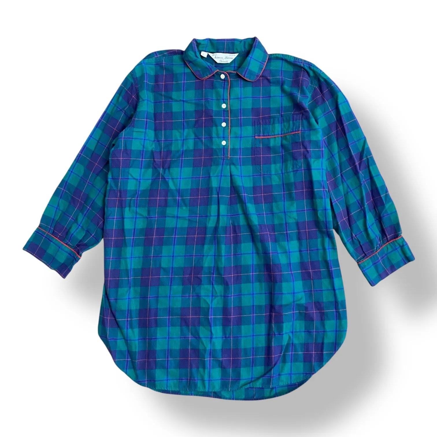 Neiman Marcus by Bonsoir Vintage Blue Plaid Nightgown Size Large Cabin, Comfy - Image 1