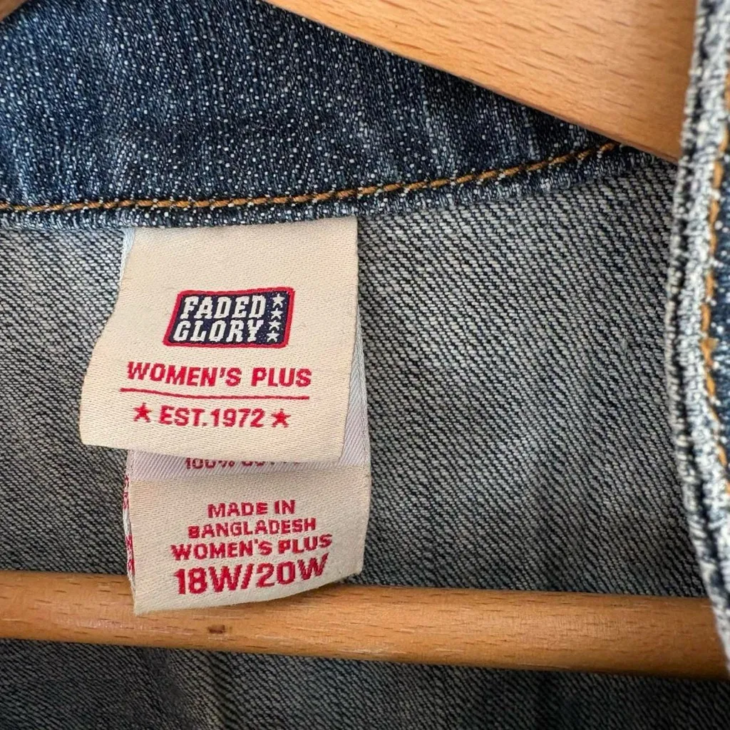 Vintage 90s y2k Faded Glory denim studded boho jean jacket 18W/20W Blue Size XL - Image 5