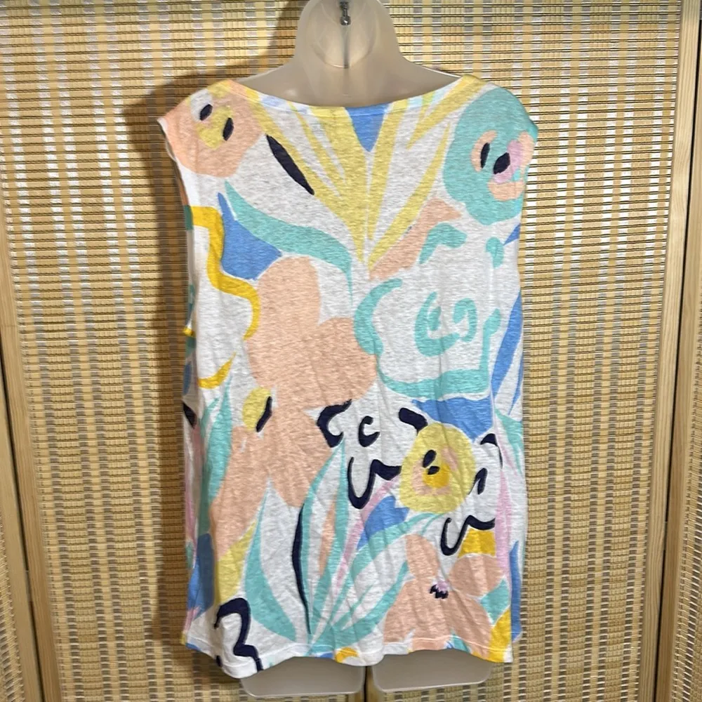 Rachel Zoe Abstract Floral Print Multicolored 100% Linen Tank Top Size XL NWT - Image 9