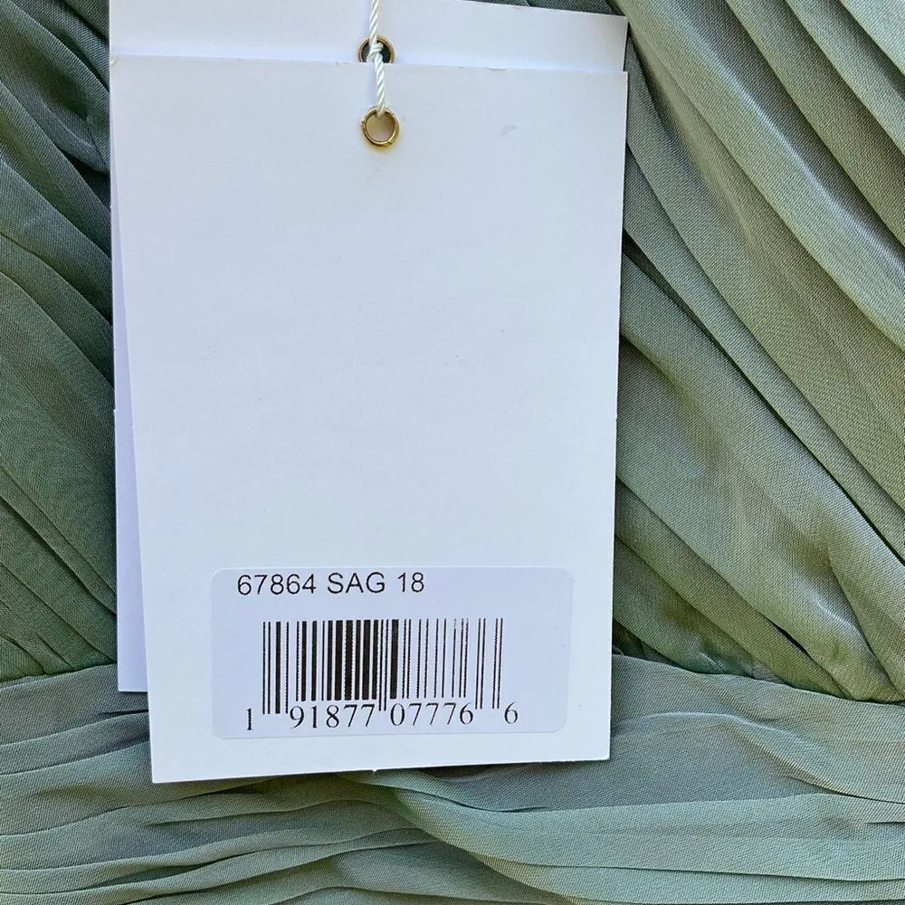 NWT Mac Duggal 67864 Long Sleeve Satin Chiffon Tiered Gown Dress Sage Green - Image 15