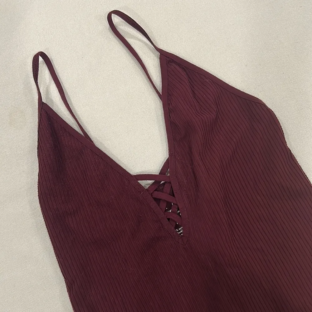 Free People Maroon Ribbed Work Out Tank - Image 2