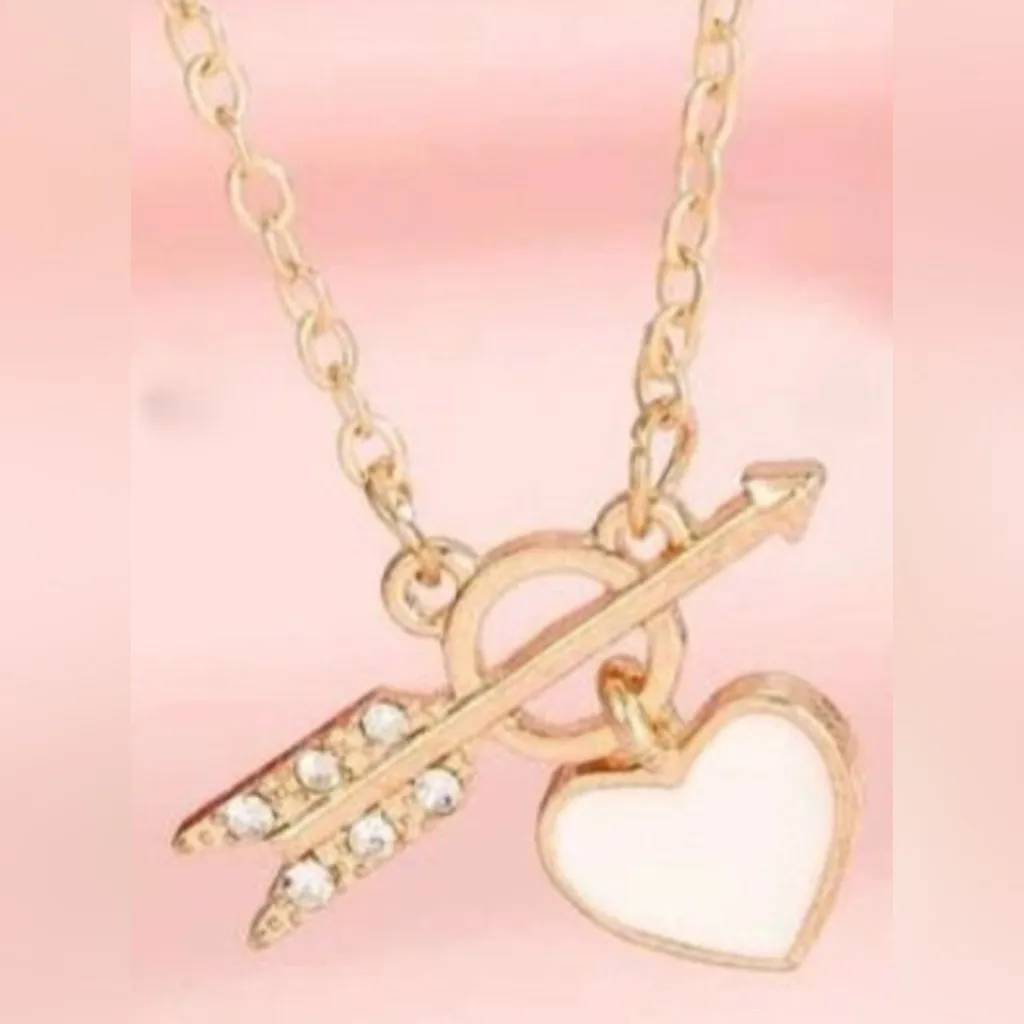 Gold and White Heart Arrow Necklace - Image 3