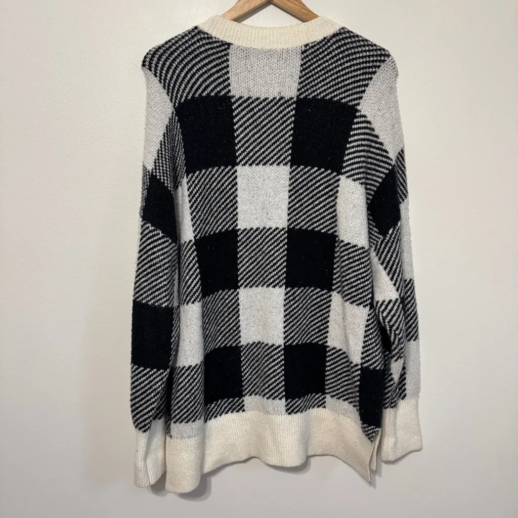 Abercrombie & Fitch Checkered Sweater Size Medium Black White Oversized - Image 6
