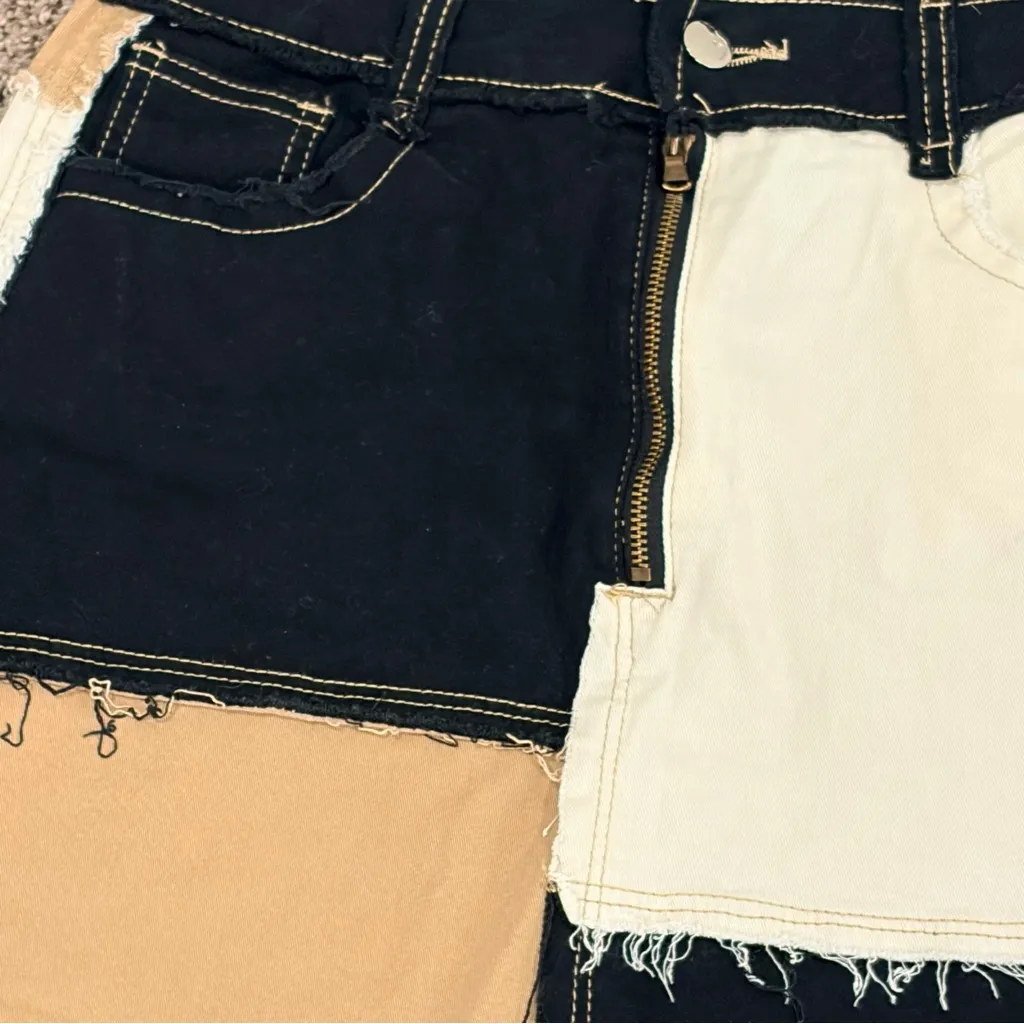 Colorblock Patchwork Women Short Skirt stretchy denim size medium - Image 4