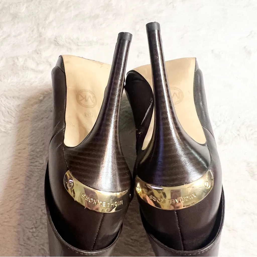 Michael Kors Kendra Peep Toe Booties Brown Leather Ankle Boots Size 5 - Image 9