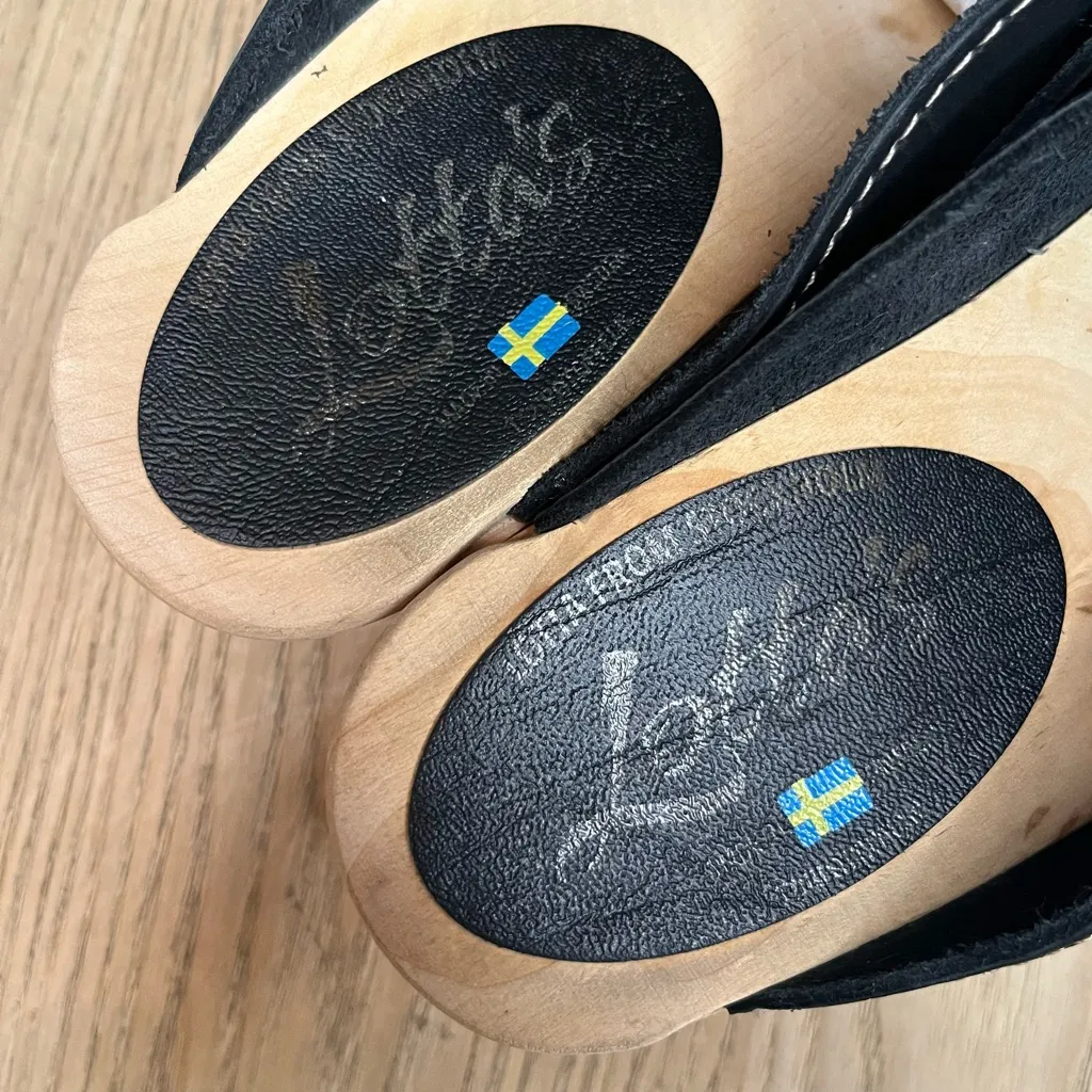 Lotta From Stockholm Black Leather Swedish Clogs Wooden Heel EU 39 Women’s 8.5 - Image 6