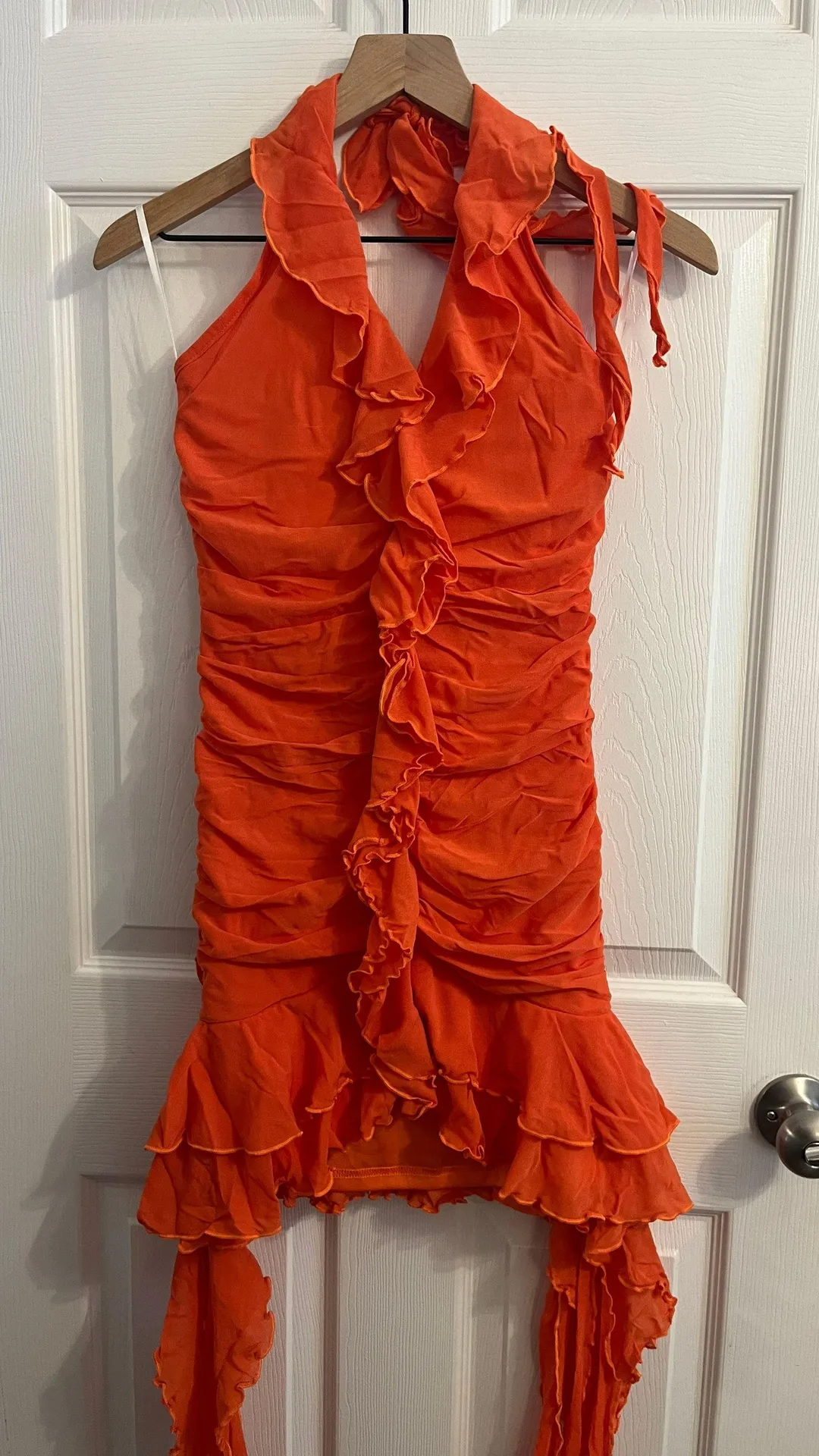 Orange halter ruffle dress - Image 3