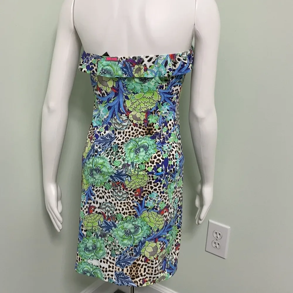 Just Cavalli ruffle leopard floral strapless dress - Image 5