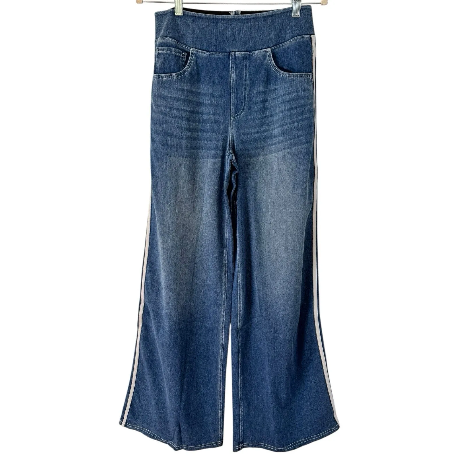 NWOT Halara Flex High Waisted Stripe Wide Leg Jeans Pockets Small Tide Blue - Image 2