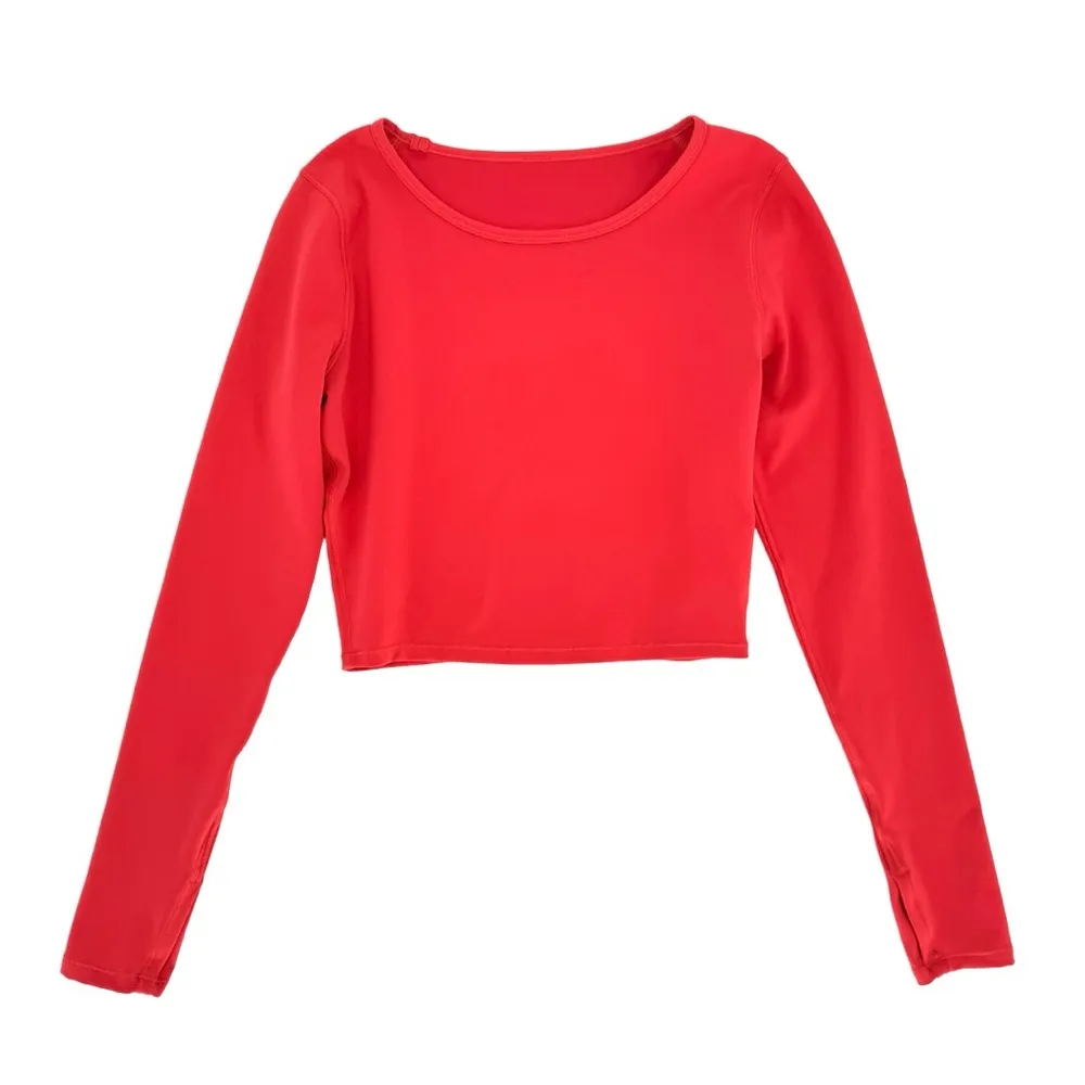 Lululemon Wunder Train‎ Cropped Long Sleeve Shirt Large Pink Punch Athleisure - Image 3