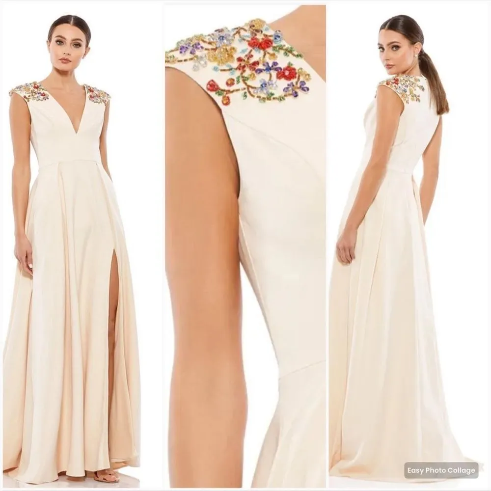 Mac Duggal 26540  Womens Beaded Cap Sleeve V Neck A Line Gown Dress - Image 3