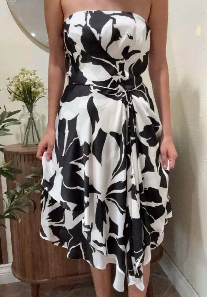 Elegant y2k Black and White floral Strapless Dress - Image 4