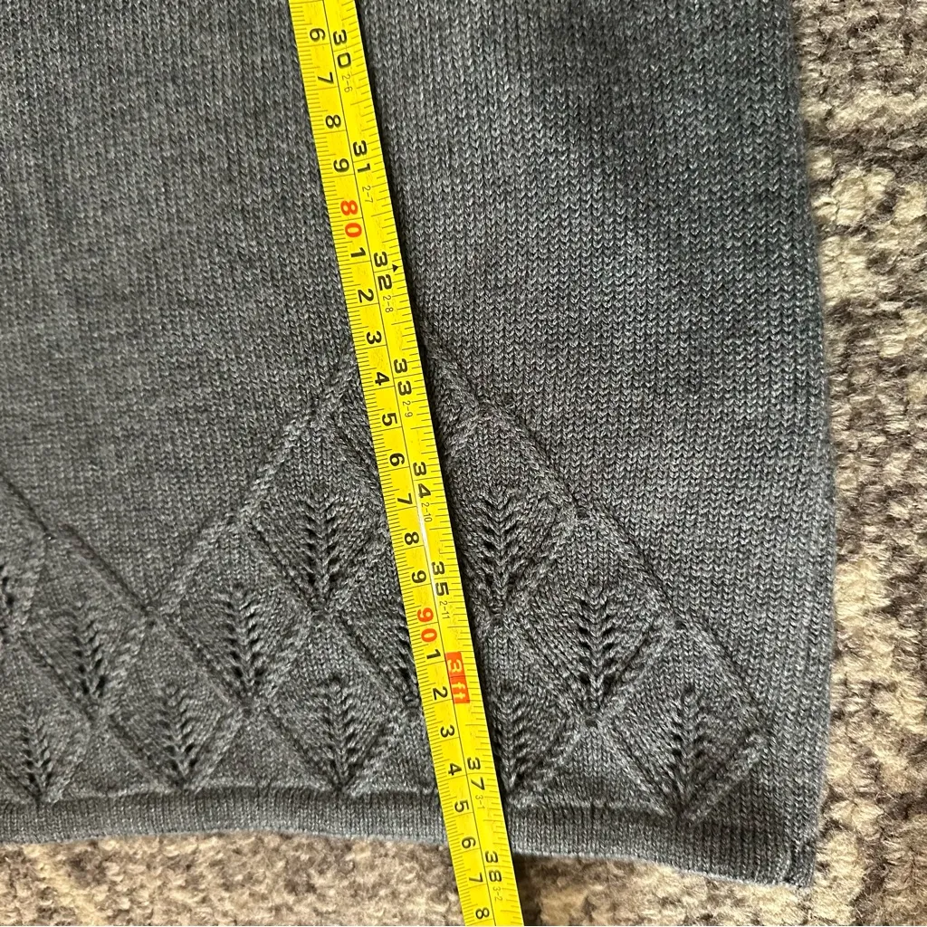 J. McLaughlin Womens Size M Gray 3/4 Sleeve Pointelle Crochet Sweater Knit Dress - Image 7