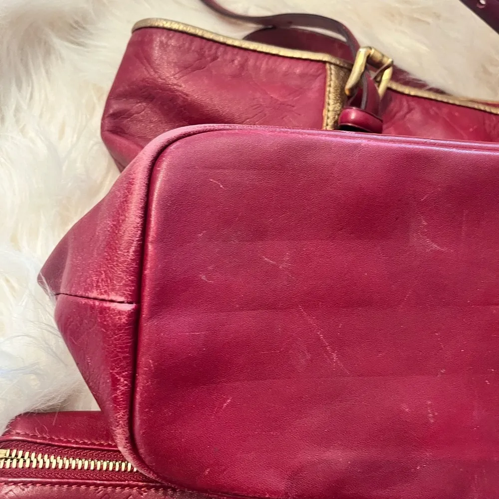 LONGCHAMP LM Cuir Large Tote Bag Leather Handbag Purse Logo Red - Image 9