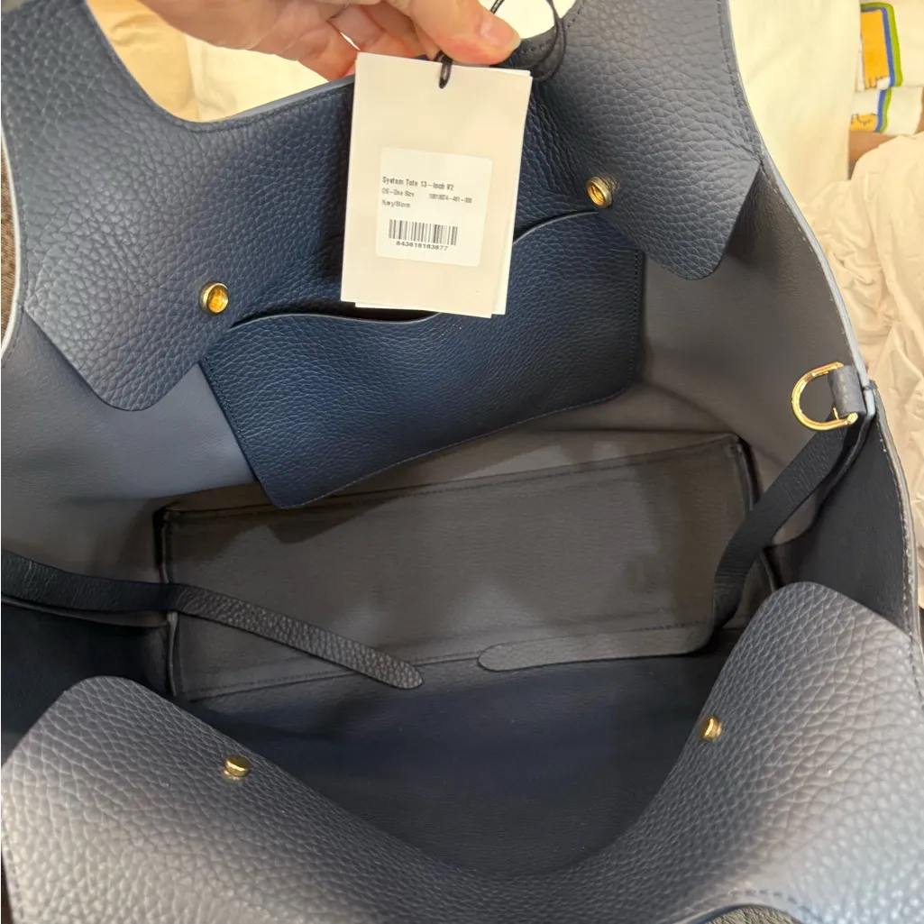 Cuyana System Tote 13 in V2 Zipper Pouch System Flap Bag Wide Strap Navy Set NWT Blue - Image 4