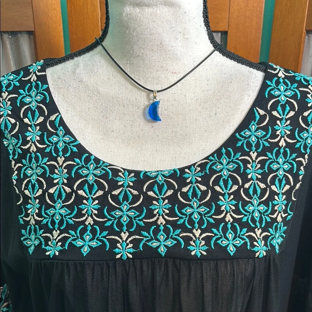 INC International Concepts Black Relaxed Embellished Blouse Size M - Image 2