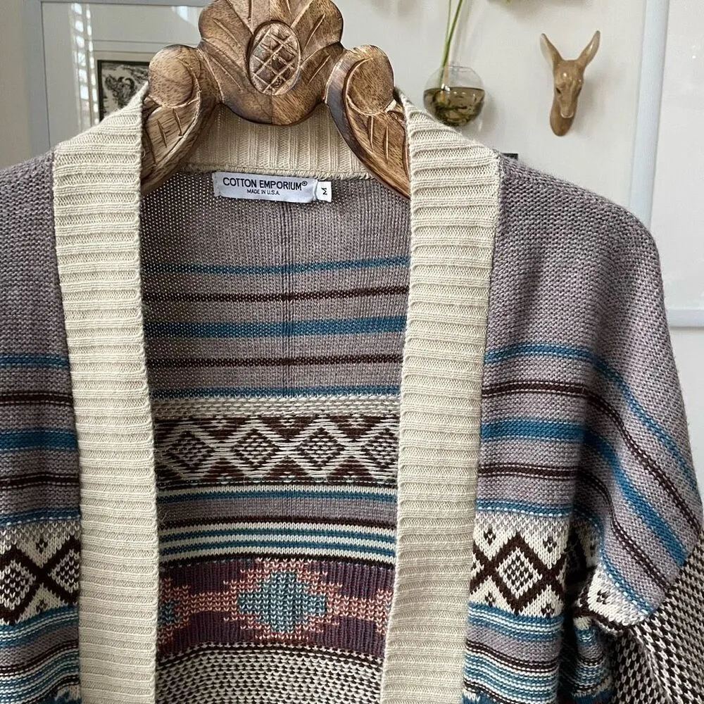 Cotton Emporium Aztec Southwestern Blanket Print Cardigan Sweater M - Image 3