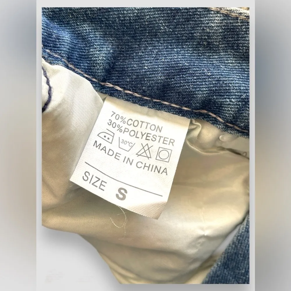 Women Loose Fit Boyfriend Jeans Baggy Y2K Straight Leg Star Patchwork Size Small Blue - Image 11