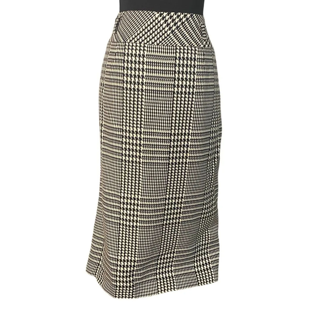 Classic Tailored Black White Houndstooth Plaid Midi Skirt Sze 10 Timeless Career - Image 3