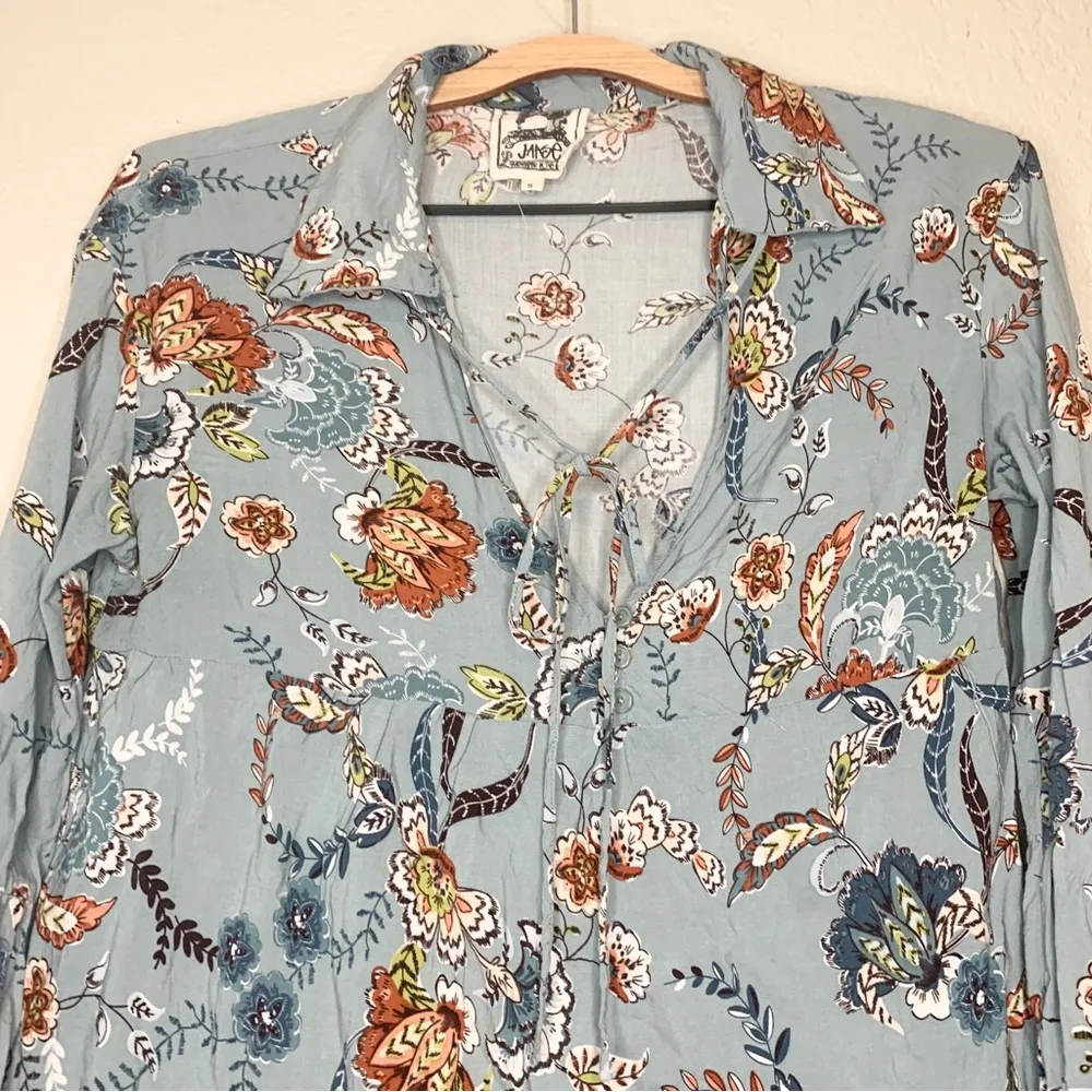 Jaase Multicolor Floral Bohemian Peasant Bell Sleeve Top Size S - Image 3