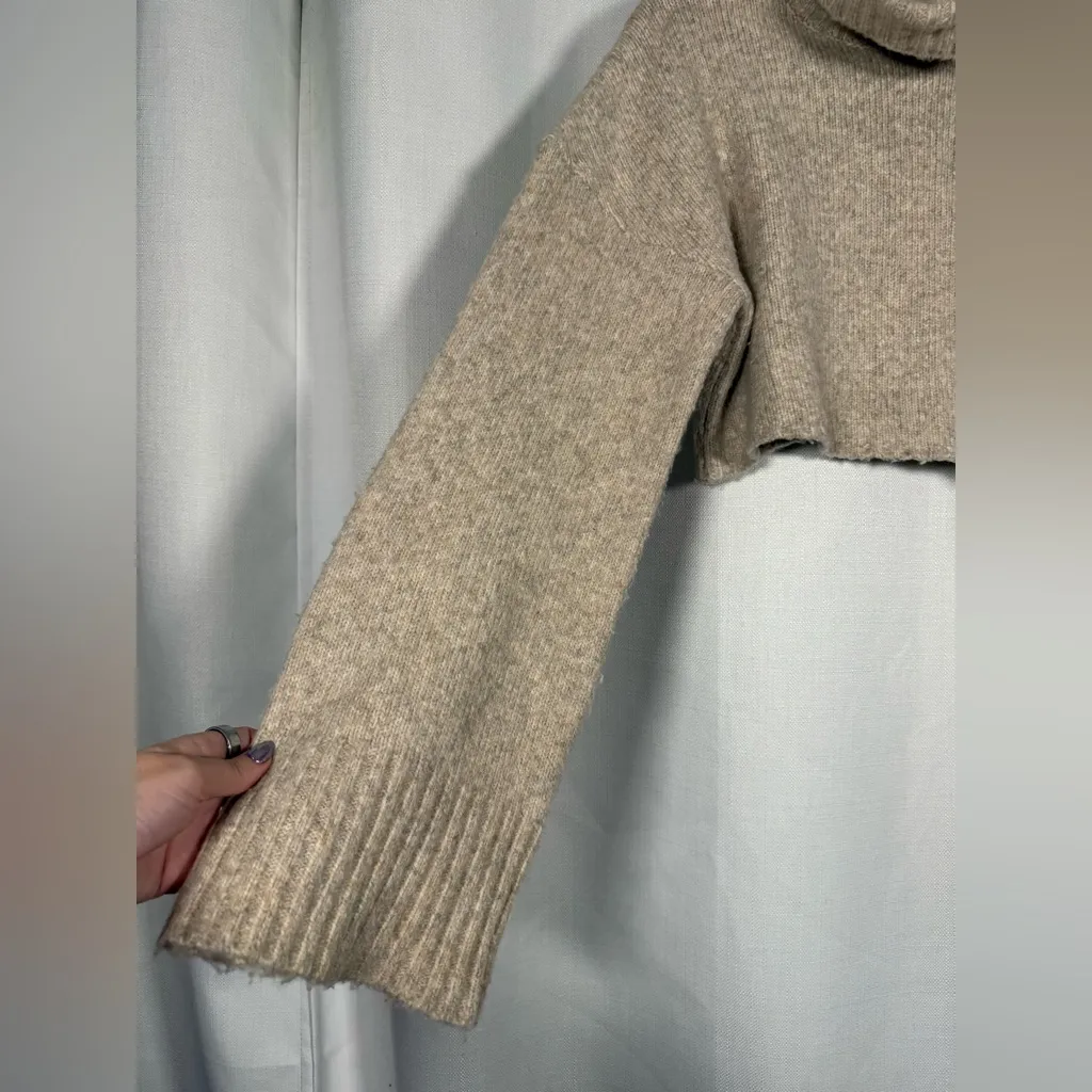 Beige Botany Tan Oatmeal Wool Blend Turtleneck Crop Sweater Size Small - Image 4