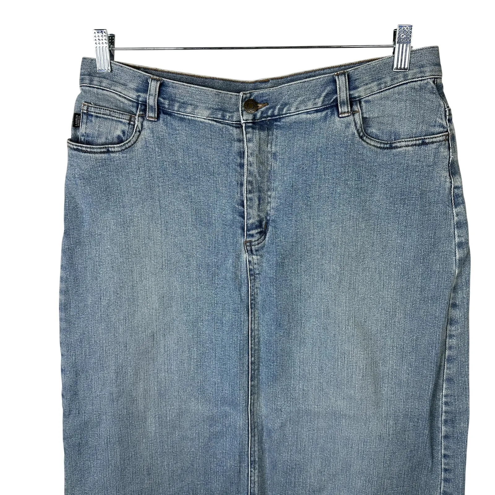 Lauren Jeans Co. Y2K Ralph Lauren High Waist Jean Denim Midi Skirt Size 12 - Image 2