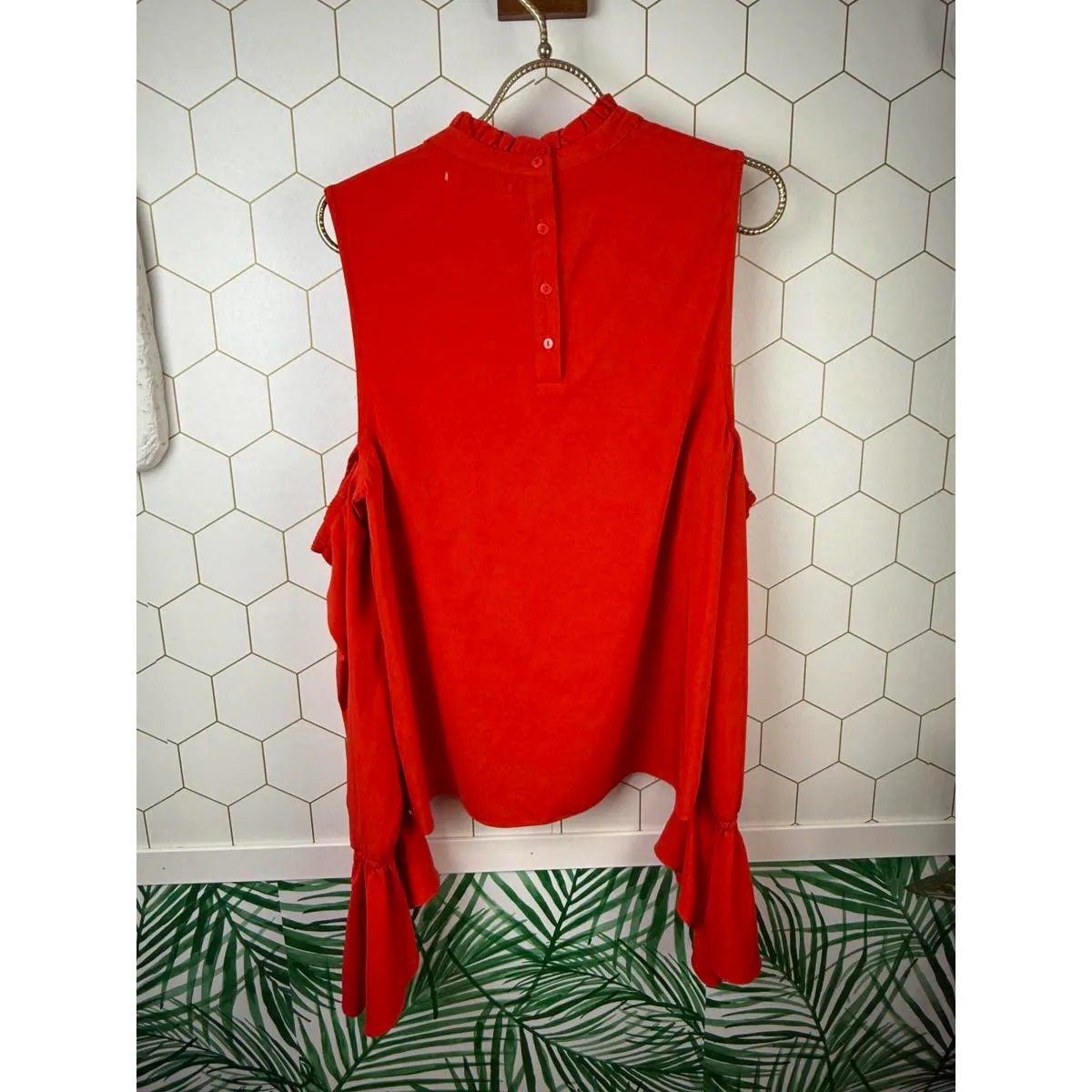 Bishop & Young Cold Bright Orange Red Shoulder Blouse - Size - Medium - Image 3