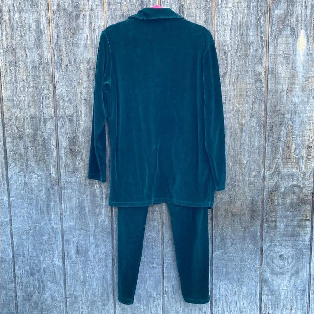 Vintage 90s  Dark Green Pajama Set Luxurious Sleepwear Size XS - Image 8