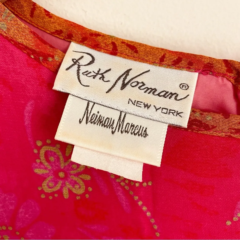 Ruth Norman Vintage Caftan Pink and Orange Floral Maxi Tunic Dress size XL - Image 14