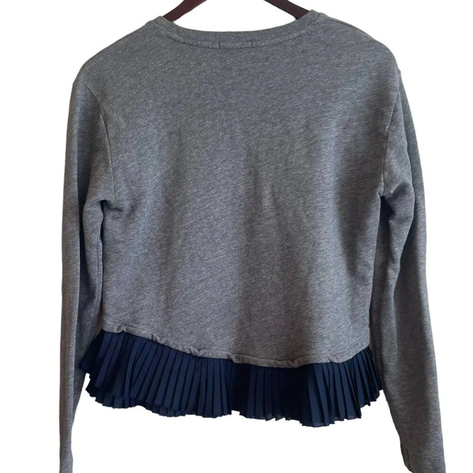 J Crew Women Knit Top‎ S Gray Navy Pleated Hem Preppy Academia Layering Chic - Image 2