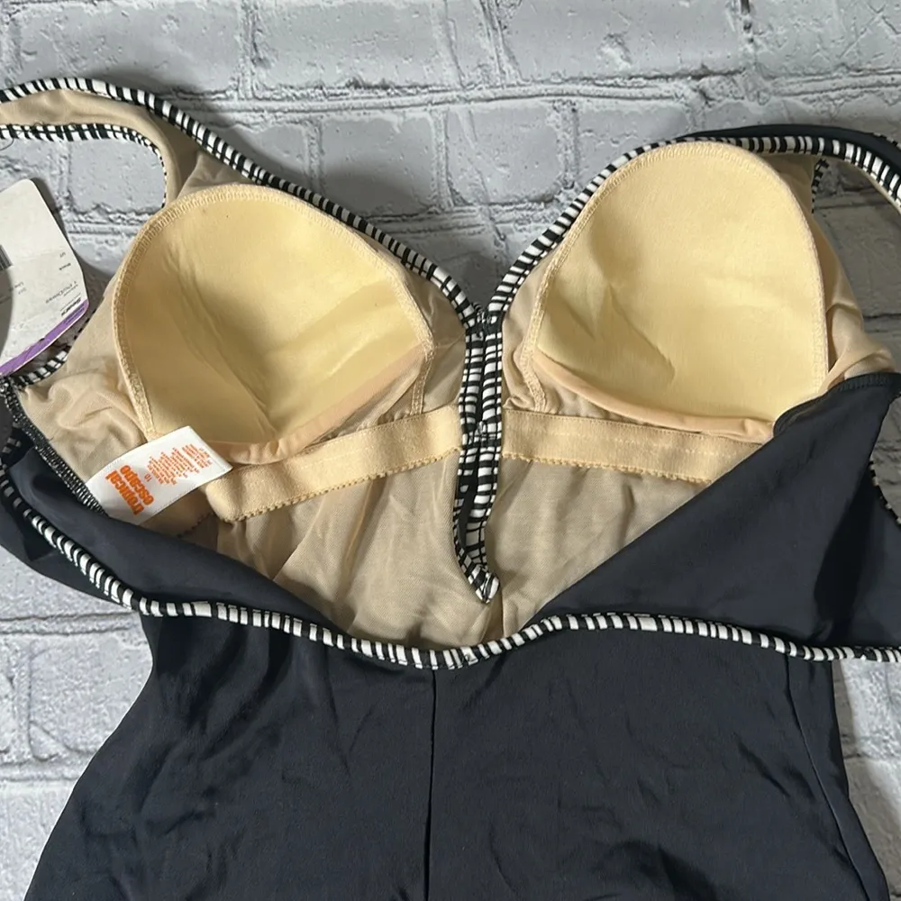 Sears Tropical Escape One Piece Plunge Black White Swimsuit size 10 NEW women’s - Image 4