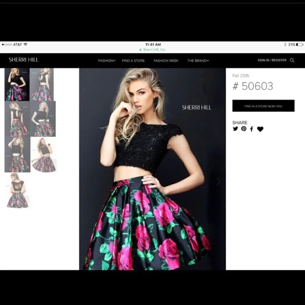 Sherri Hill 2 Piece Rose Print Dress Style 50603 0 Party Pageant Dance Floral - Image 11