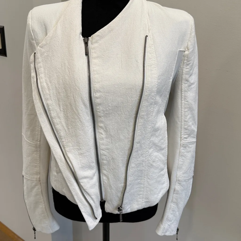 Blanc NYC Blank White Crepe Moto Jacket with Mesh Panels size S - Image 6