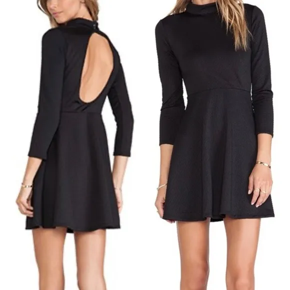 FREE PEOPLE Flirt & Flare Black Whimsy Goth Open Back Textured Mini Dress Sz M - Image 2